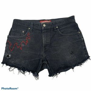 Vintage Y2K High Rise Mom Jeans Cut Off Distressed Shorts Denim Women's Size 28